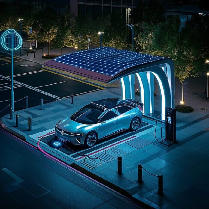 Electric vehicle plugged into a home charging station in Missouri.